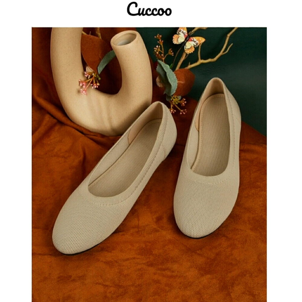 🆕 Cuccoo Slip On Fabric Ballet Flats Tan Shoe 🥿